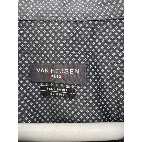 Van Heusen Flex Slim Fit Button Down Shirt Men 16.5/34-35 Black White Officewear - Picture 4 of 7